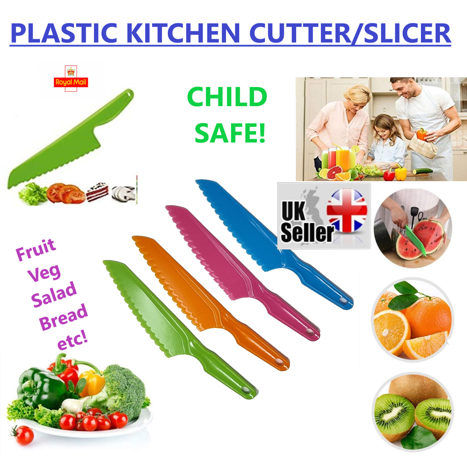Plastic Kitchen Cutter Slicer Child Safe Knife